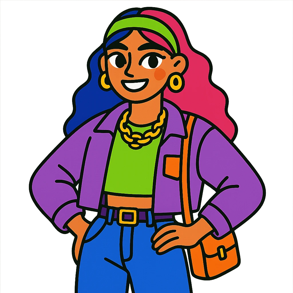 z generation style girl, trendy fashion, bright expression, modern style emoji