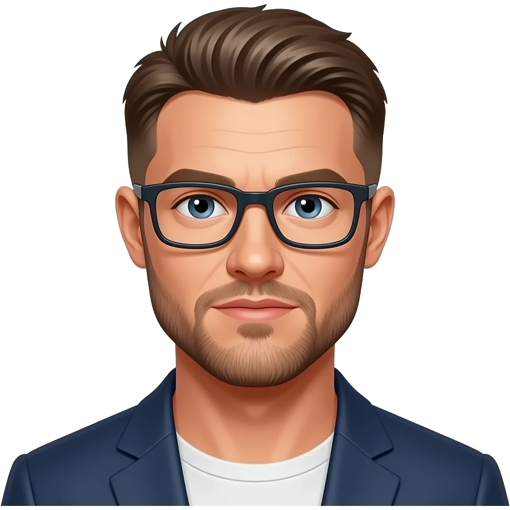 flat top hairstyle like chris hemsworth, modern look, skinny, with rectangle glasses emoji