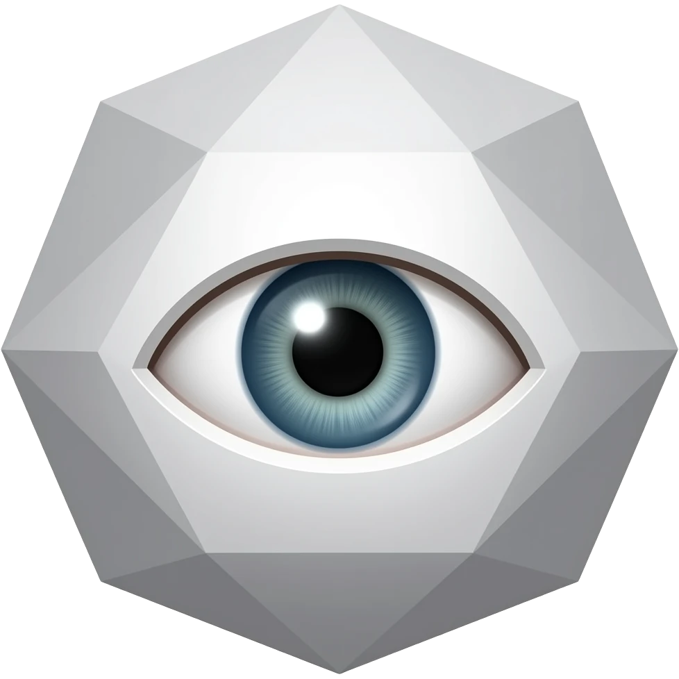 Icosahedron with one face as an eye emoji