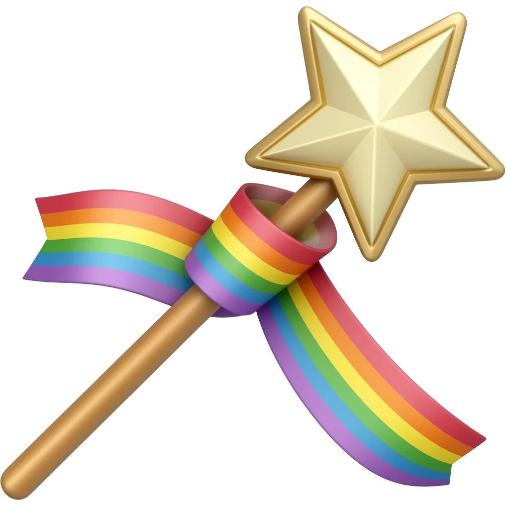 Rainbow Ribboned rainbow magic wand emoji