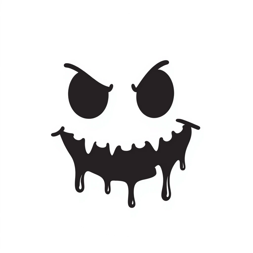 Hand-drawn creepy smiley face with blood splatter and menacing smile emoji