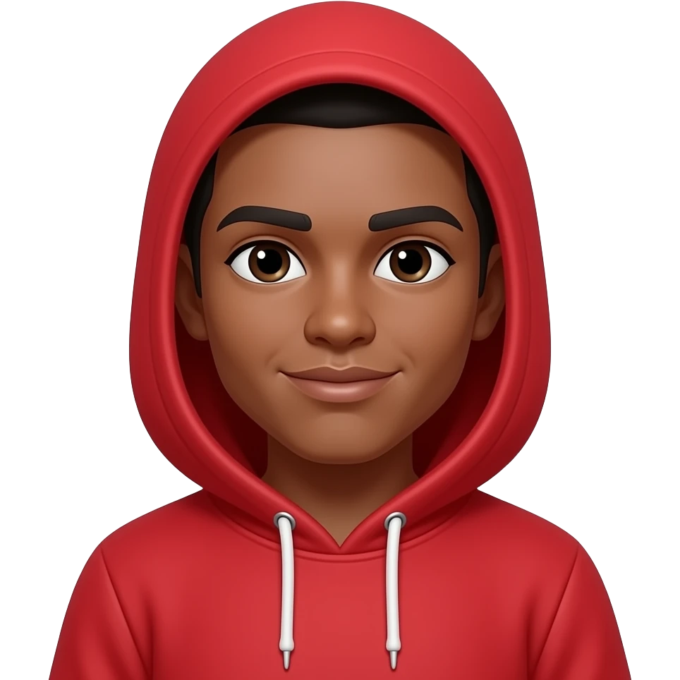 Que tenga un buzo rojo con capucha puesta, y que sea de piel morena emoji