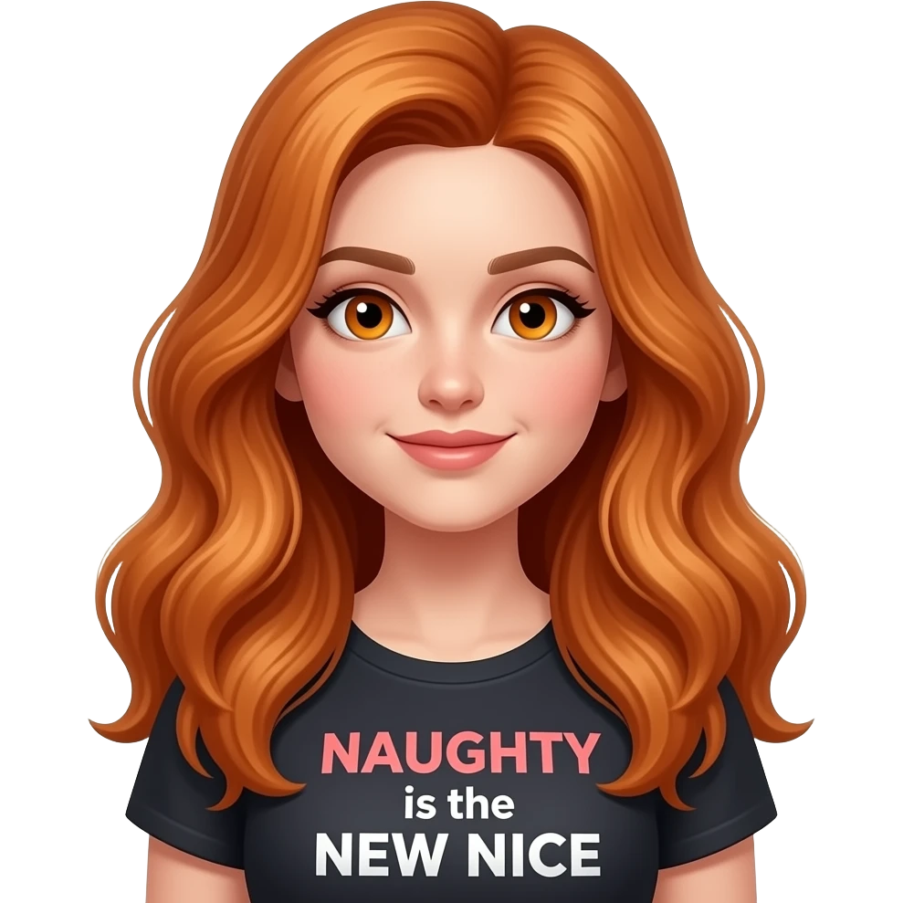 sexy girl with overlong ginger hair and ginger eyes a top with NAUGHTY is the NEW NICE written on it emoji