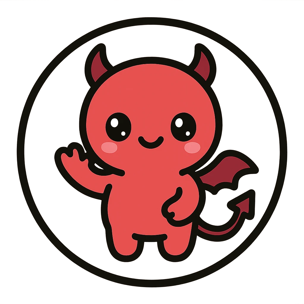 little alchemy style icon
subject: crimson devil
border: medium-black
shape: round, circular
background: white
style: full color fill with medium black outlining emoji