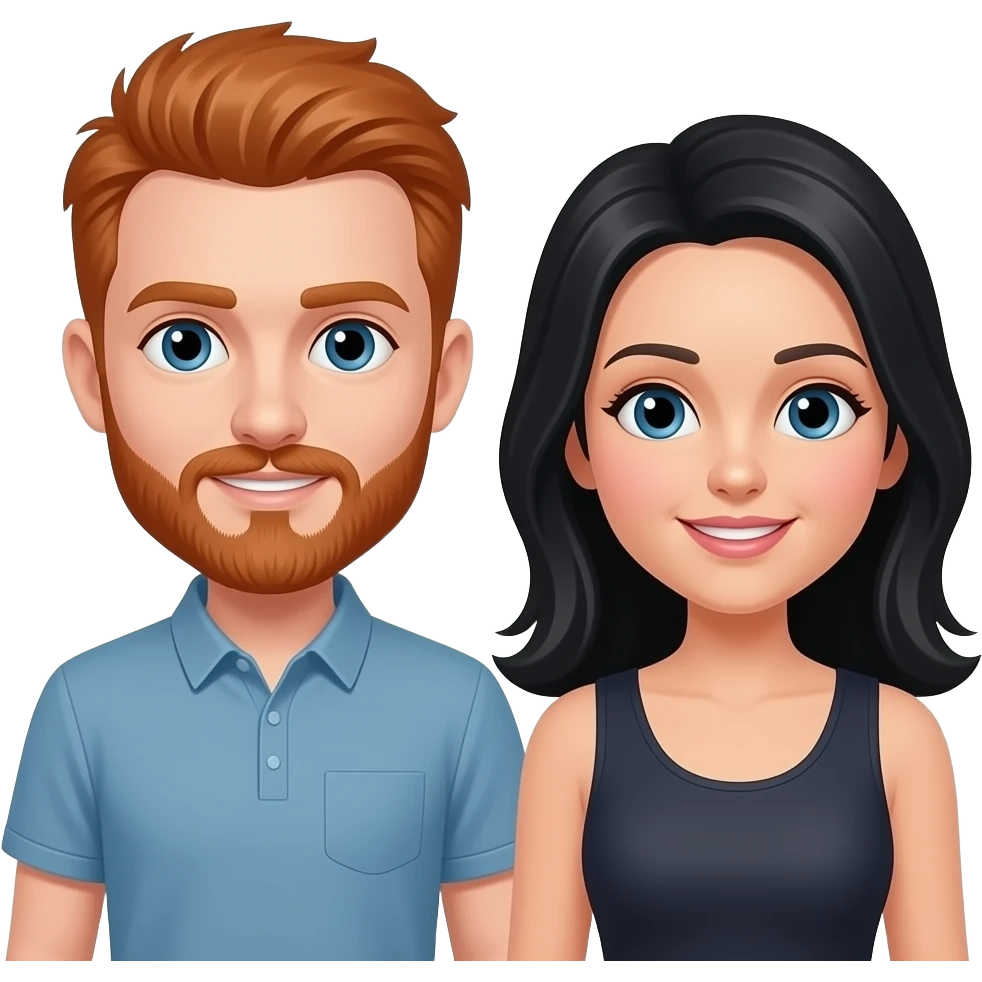 Red headed man with short beard black haired woman emoji