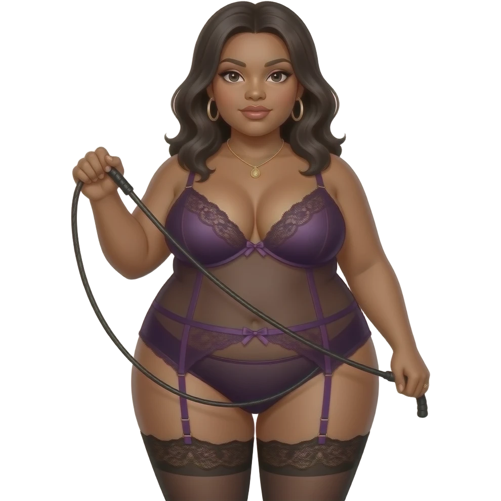 A fat black lady in lingerie with whip emoji