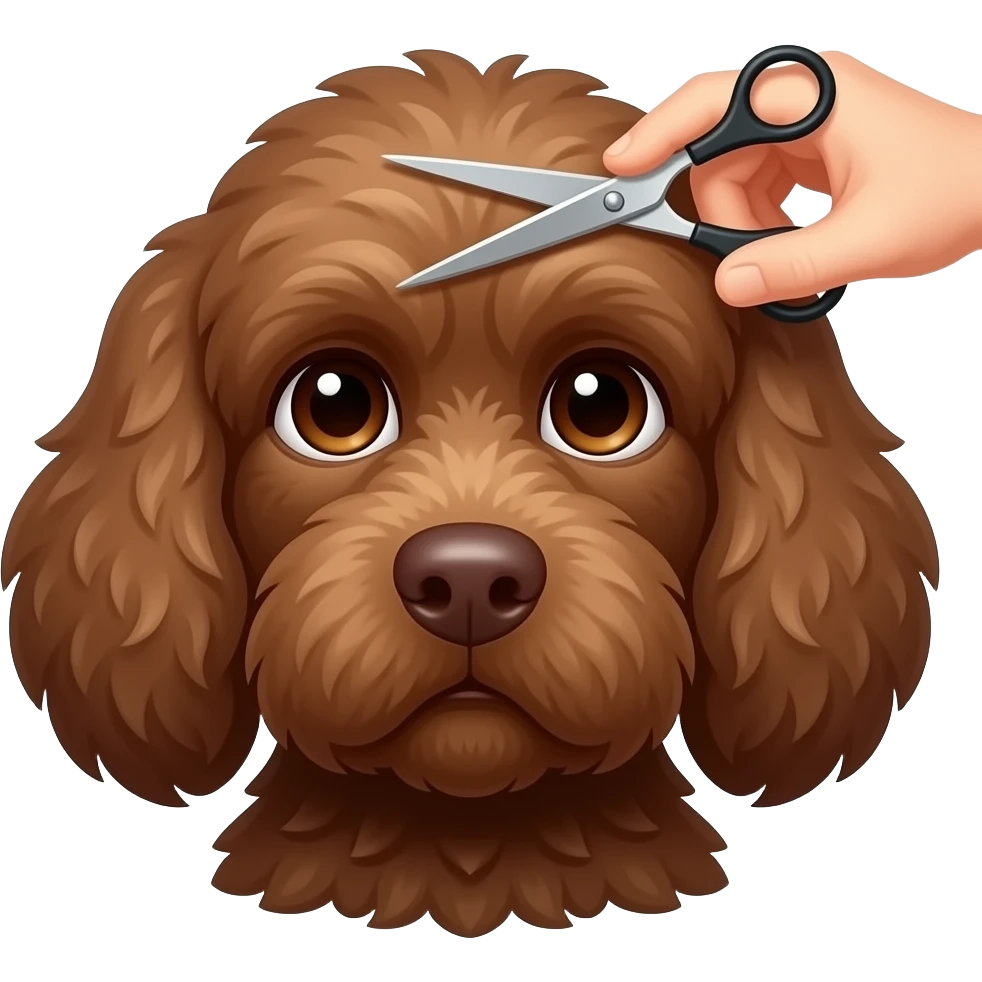 Сделай собаку породы лаготто раманойло ( она должна быть коричневая) и она должна быть на грумминге (давай изобразим груминг, как ножницы). И снизу должно быть название: "Пушистый нос" emoji
