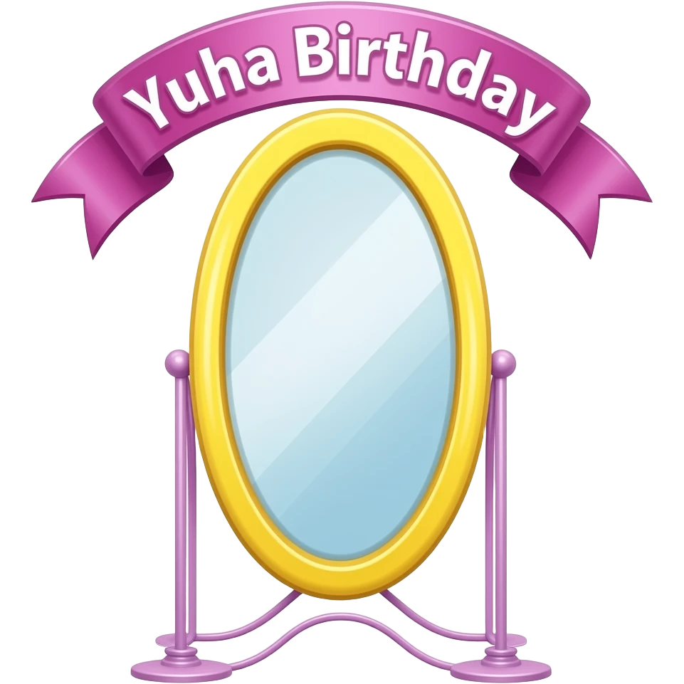 yellow purple standing Mirror with text on top yuha birthday , transparent background inspired by barbie colour pallete emoji