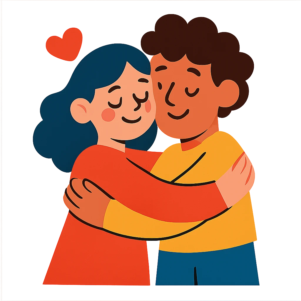 two characters hugging to symbolize love and affection, vibrant toon style, warm, friendly, cute emoji