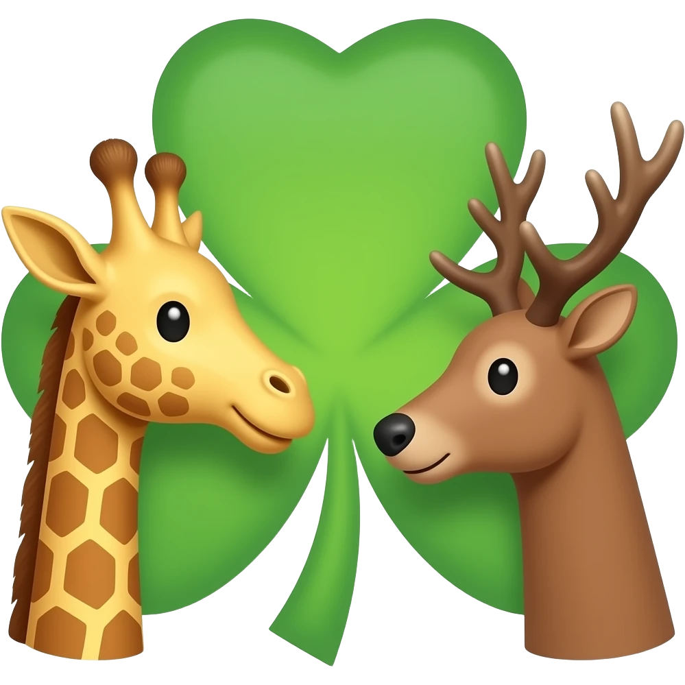 Einfacher Giraffenkopf und Elchkopf schauen sich an mit Kleeblatt emoji