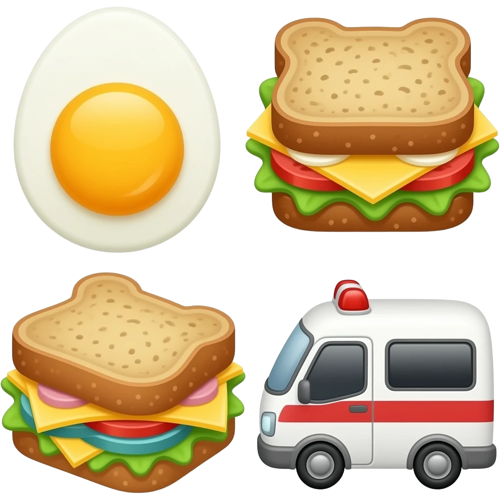 Egg salad sandwich, cheese sandwich, and a hambulance on rye emoji