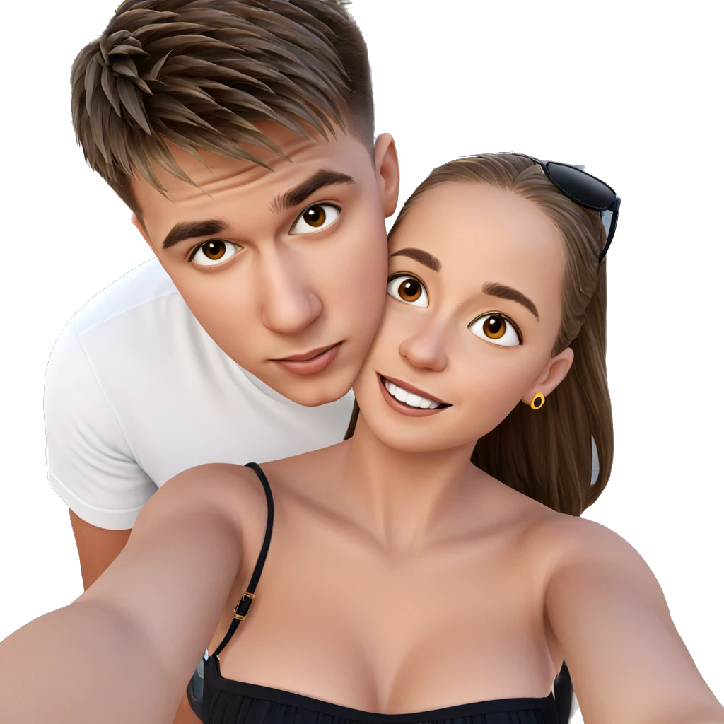 happy couple outdoor selfie emoji