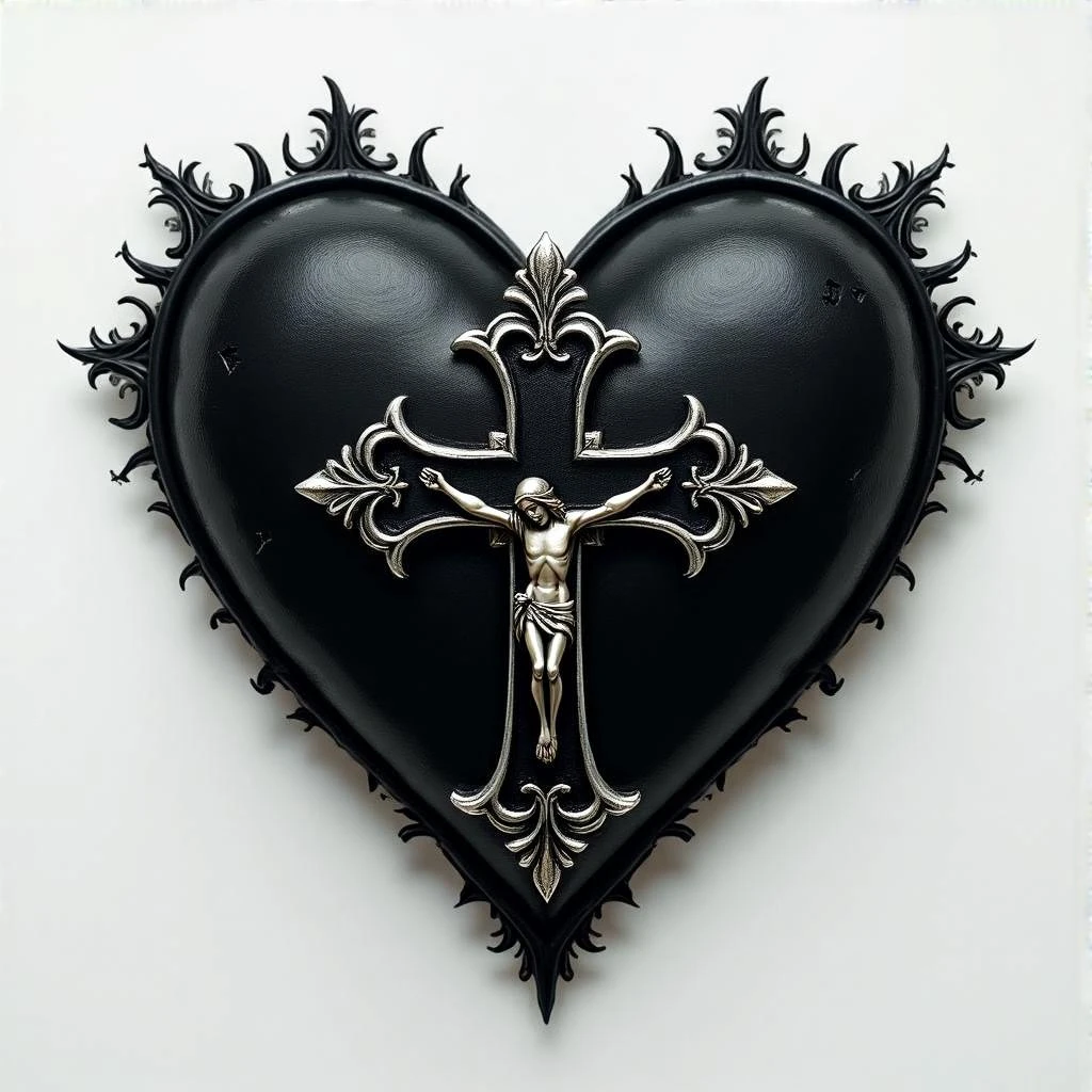 gothic heart with a silver cross emoji