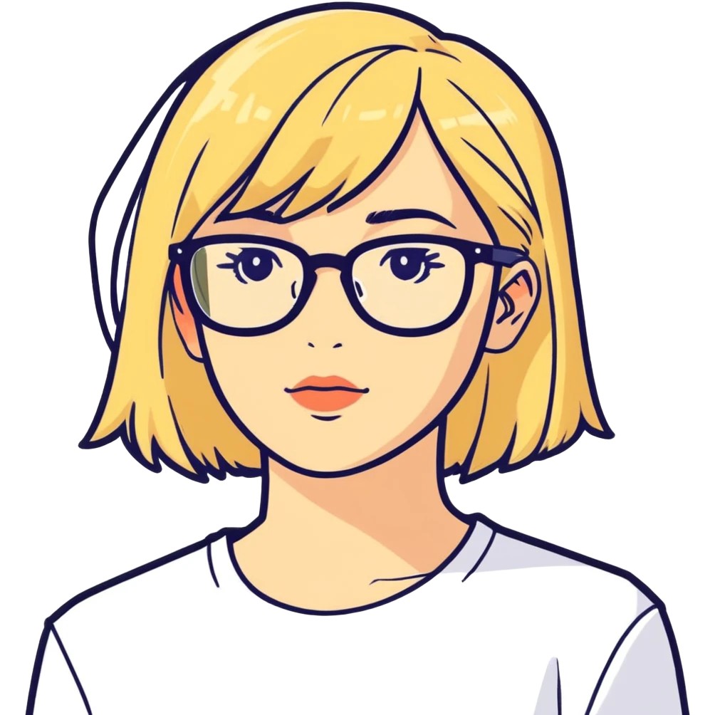 white woman with blonde ish hair and glasses emoji