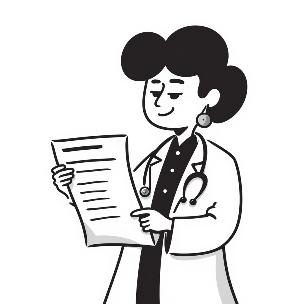a doctor with a stethoscope holding a large bill or money, looking greedy or smug, symbolizing high charges, hand drawn doodle style emoji