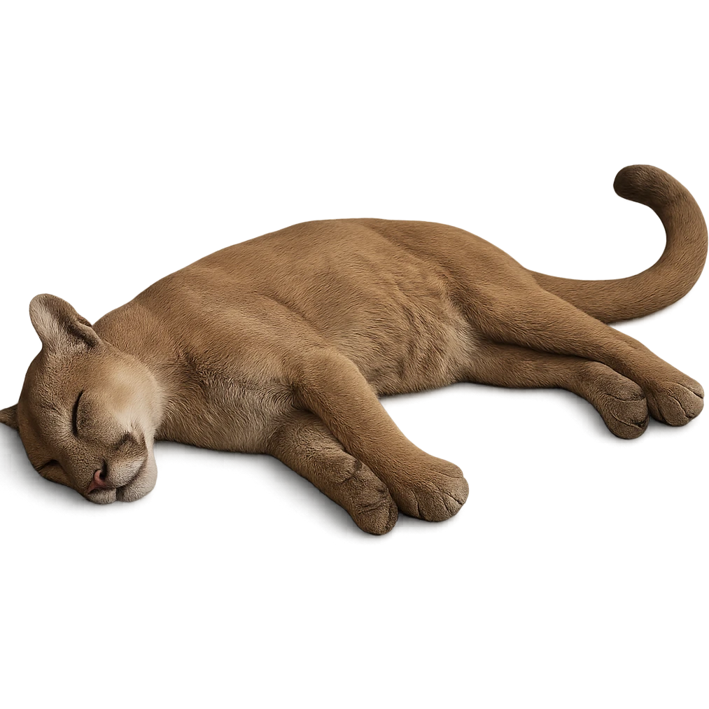 Make the mountain lion appear dead, lying on its side, with no background. Preserve the original style and details of the mountain lion in the image. emoji