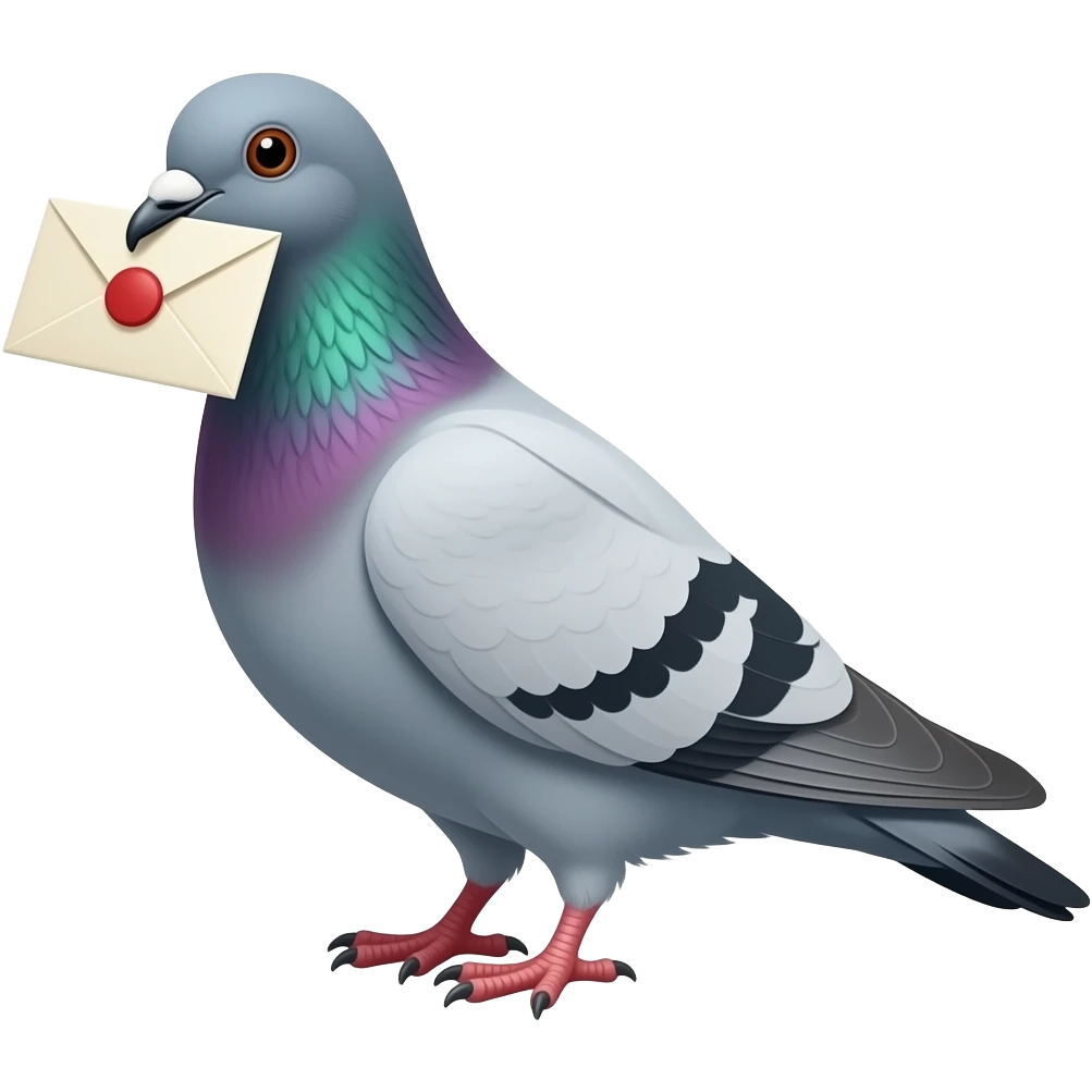 a homing pigeon with a letter in its beak emoji