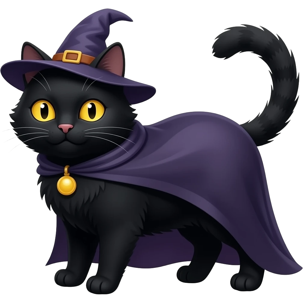 Un gros chat noir aux yeux jaunes sorcier emoji