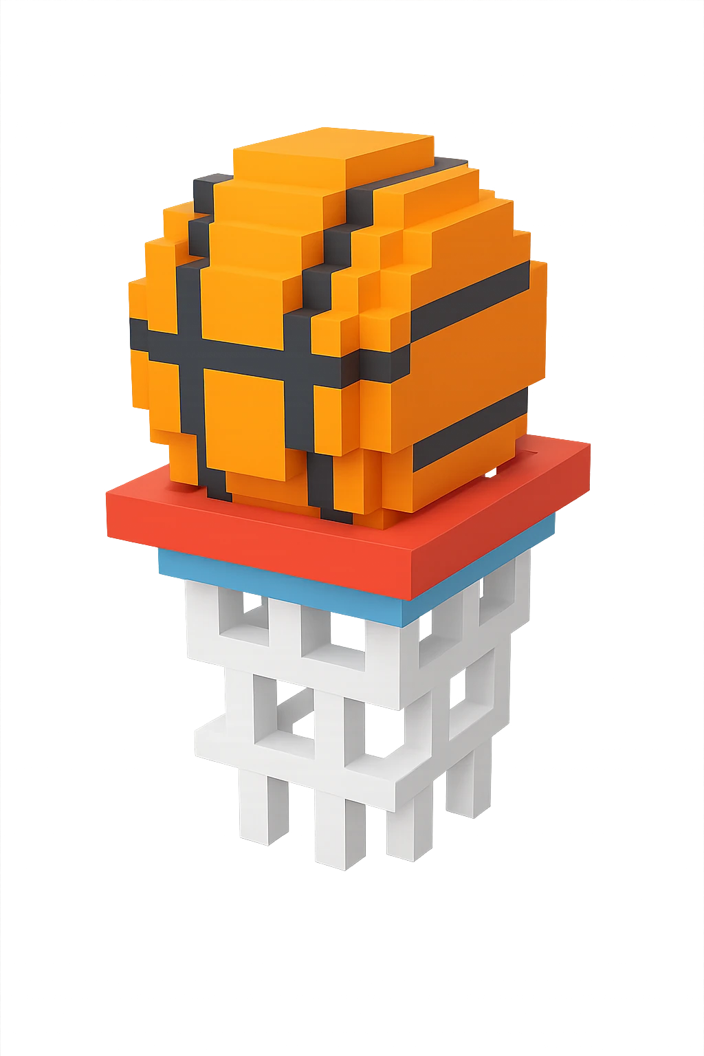 Voxel-style basketball in a net, no background, variation 3. emoji
