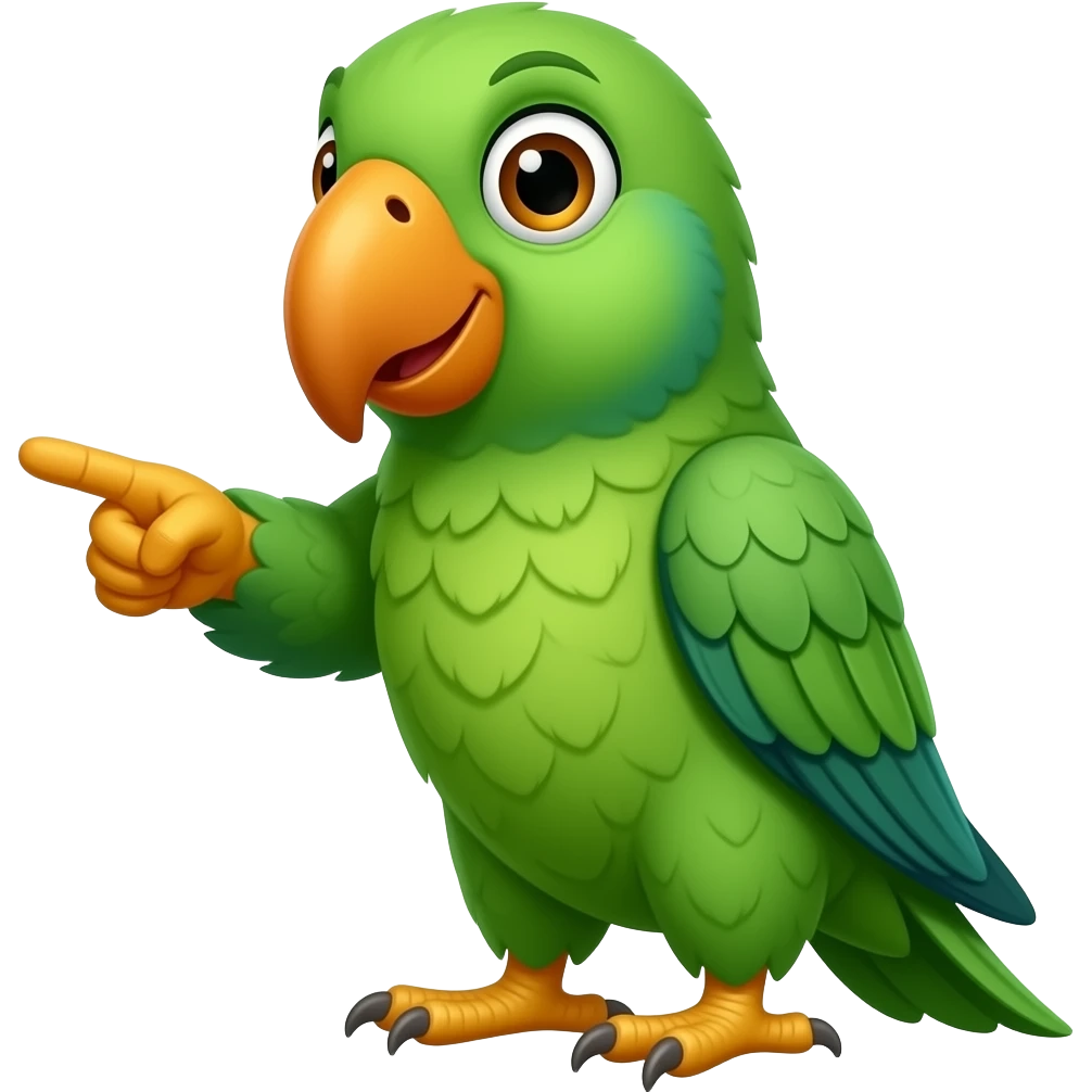 pose a green parrot with orange beak pointing at something emoji