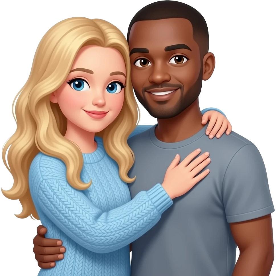 Blonde girlfriend cuddling with black boyfriend with bald head emoji