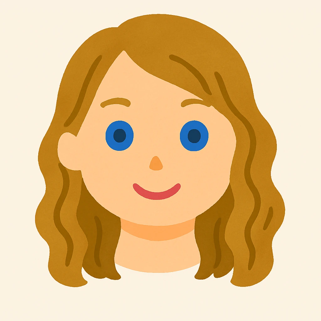 Remove the neck completely so only the head remains, keep the Irasutoya style, blue eyes, soft colors, round features, and friendly expression. Maintain the style's soft and friendly illustration characteristics. emoji