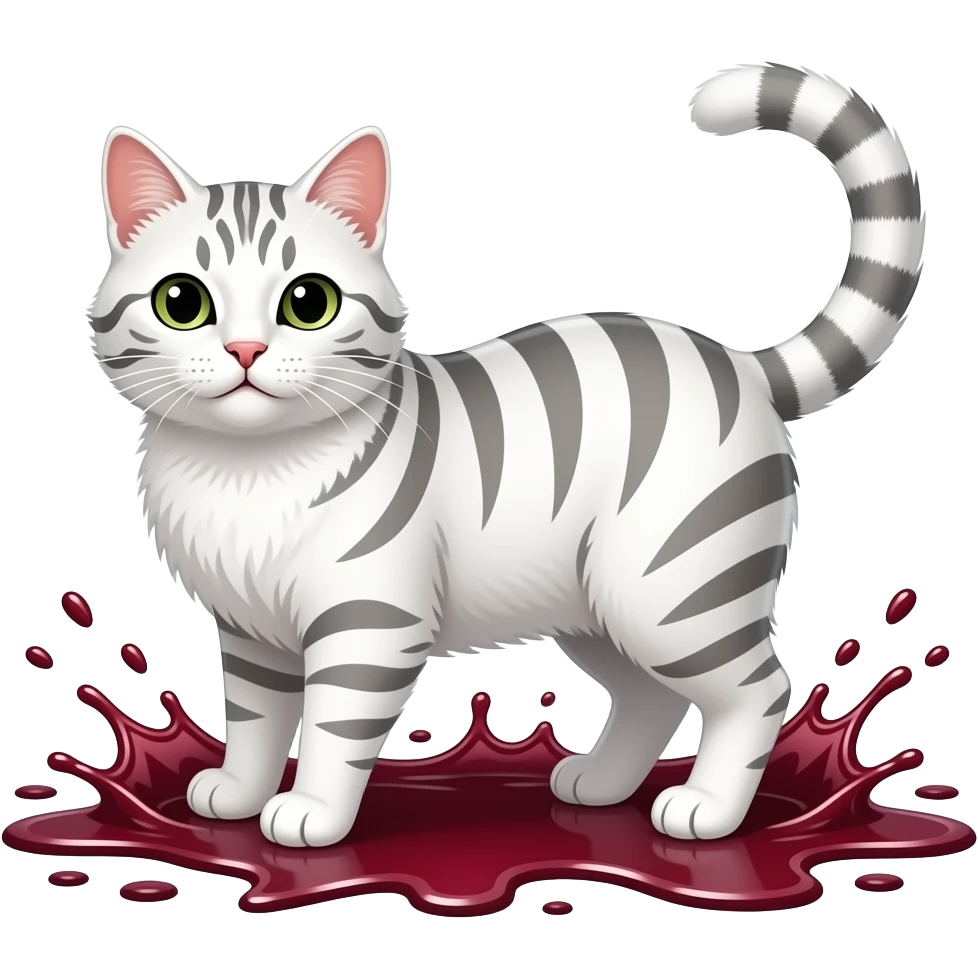 wine splash everywhere on white striped cat emoji