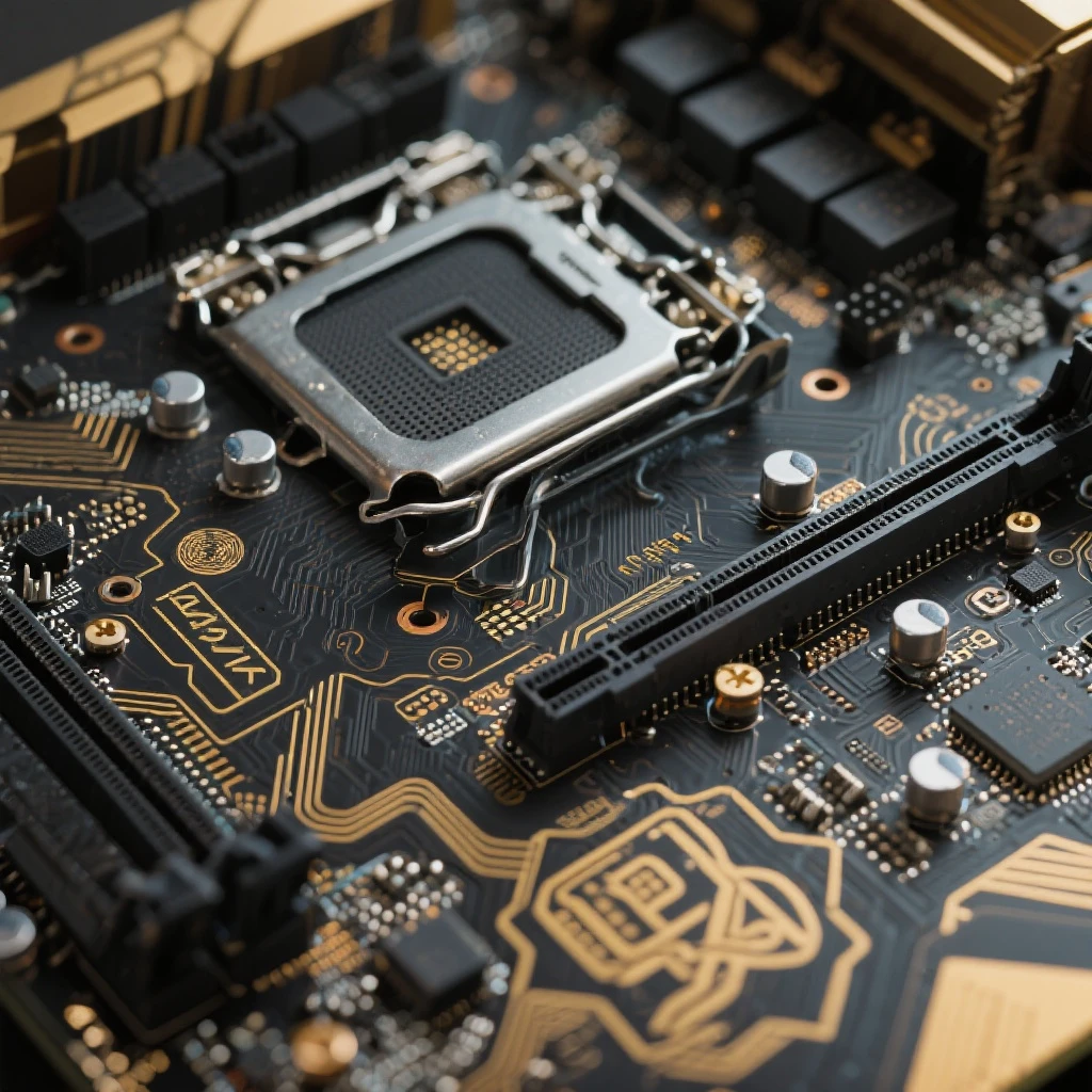 Black motherboard with subtle gold etchings emoji