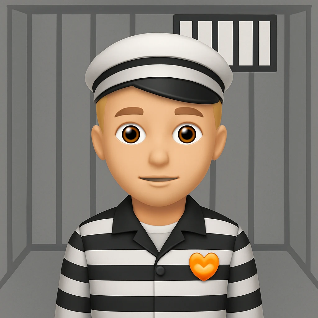 Add a simple cartoon style prison cell background to the image, keeping the style clean and simple. emoji