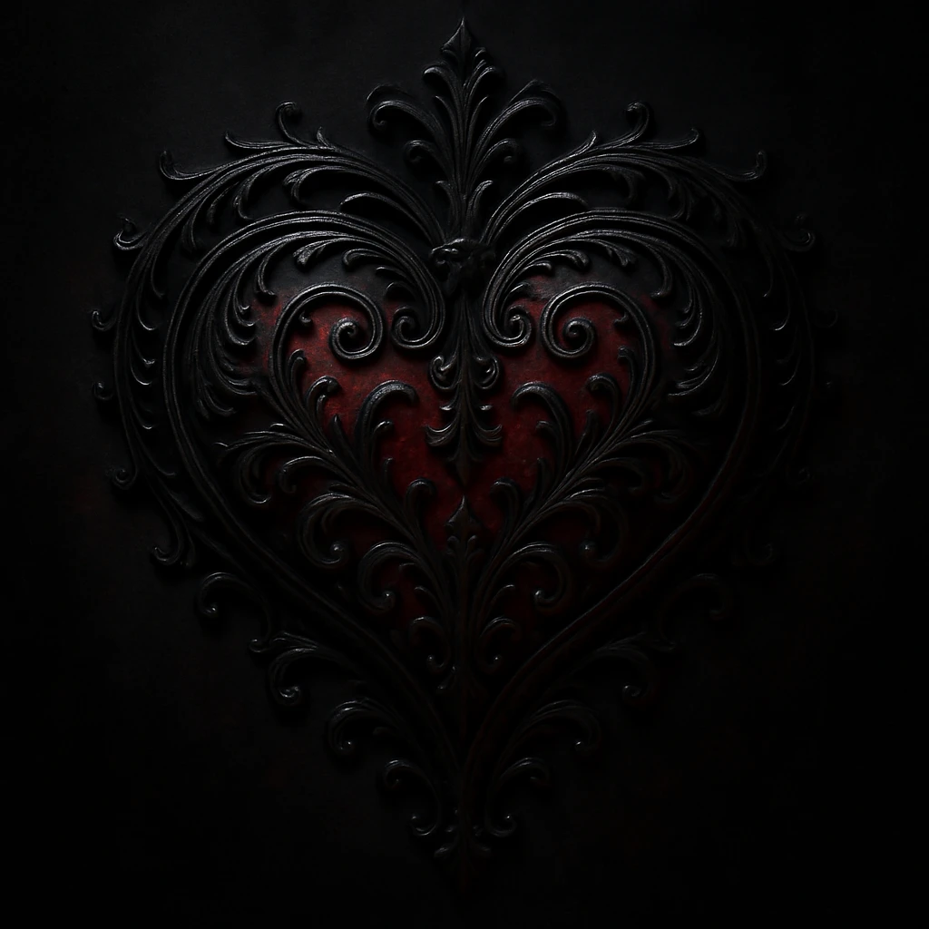 gothic style ornate heart in black and deep red, dark atmosphere emoji