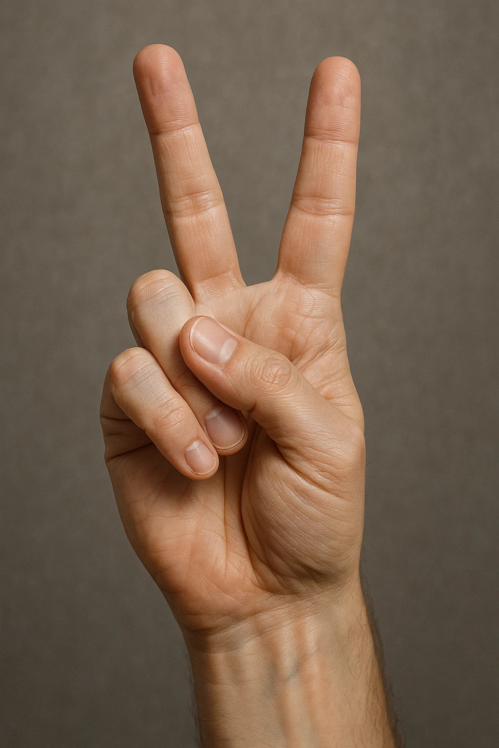 realistic style hand showing a peace sign gesture with the ring finger touched by the thumb, highly detailed, lifelike emoji