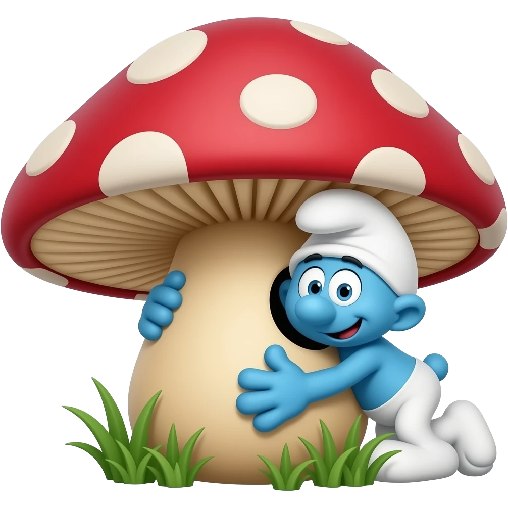 Smurf peaking around mushroom emoji