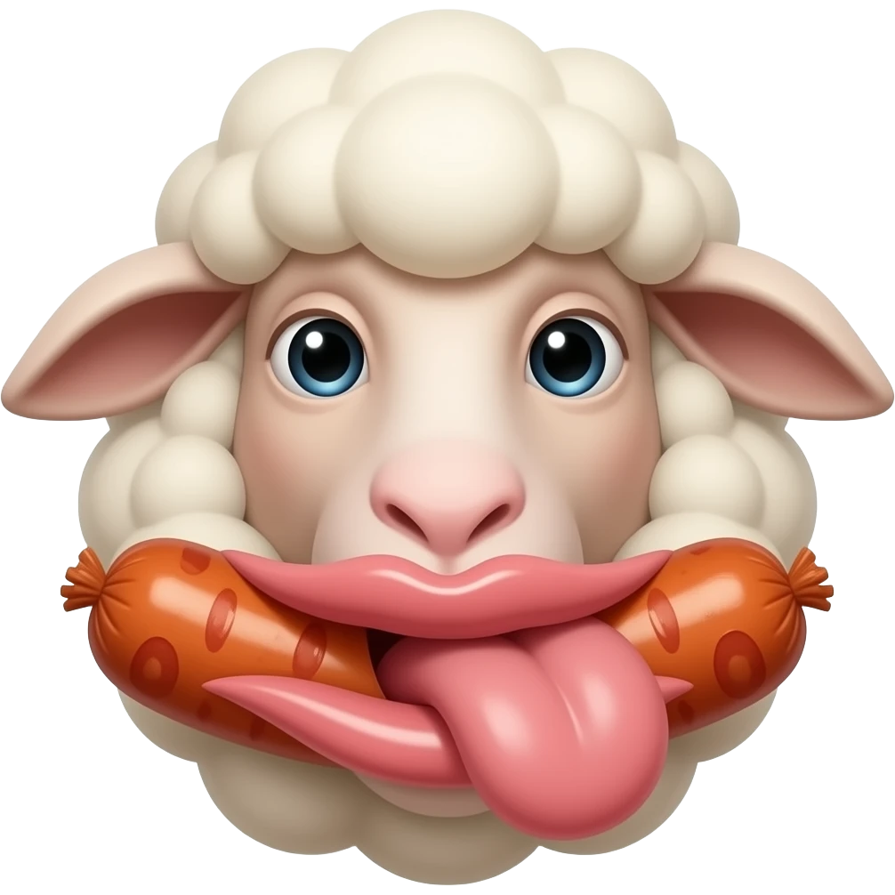 Sheep with big swollen ultra puffy comfy botox filler lips sucking on sausage hard with no teeth emoji