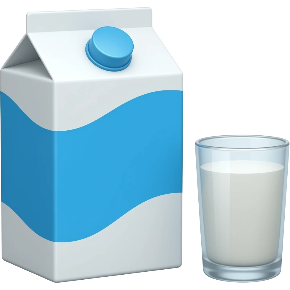 Next to the carton of milk is a glass of poured milk emoji