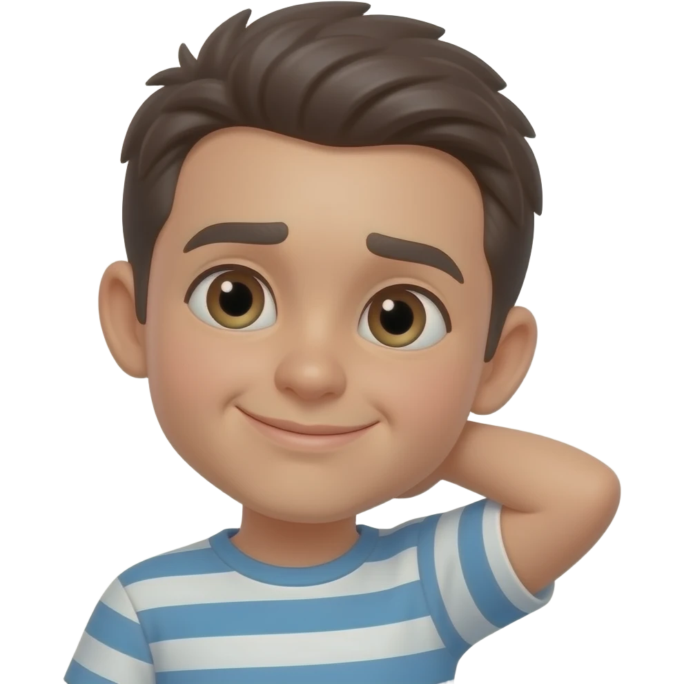 🥺🫲. Remove the mouth and eyebrows and add a soft guilty smile. Cute eyes looking upward and hand behind the back of head emoji