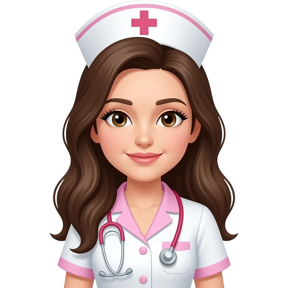 Enfermera con vestimenta blanca y rosada y pelo largo y pestañas largas emoji