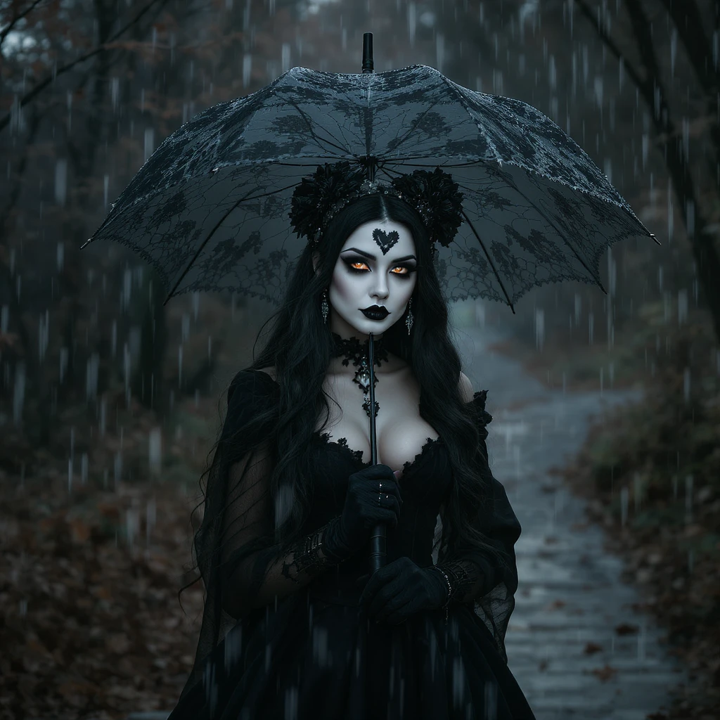 gothic heart with a black lace umbrella, professional photography style emoji