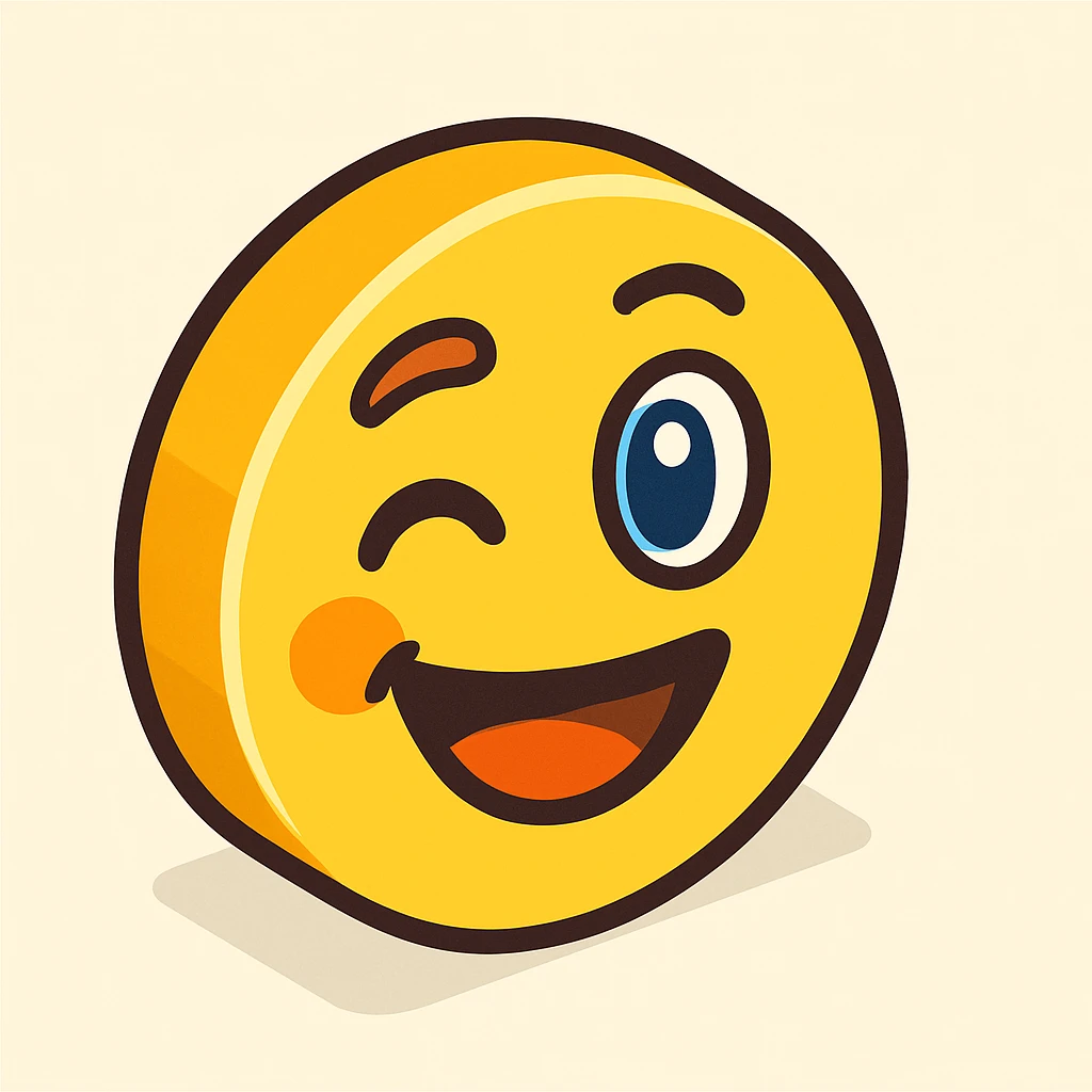 Make the smiling face emoji wink, keeping the unique, vibrant 2D illustration style with geometric and isometric influences. emoji
