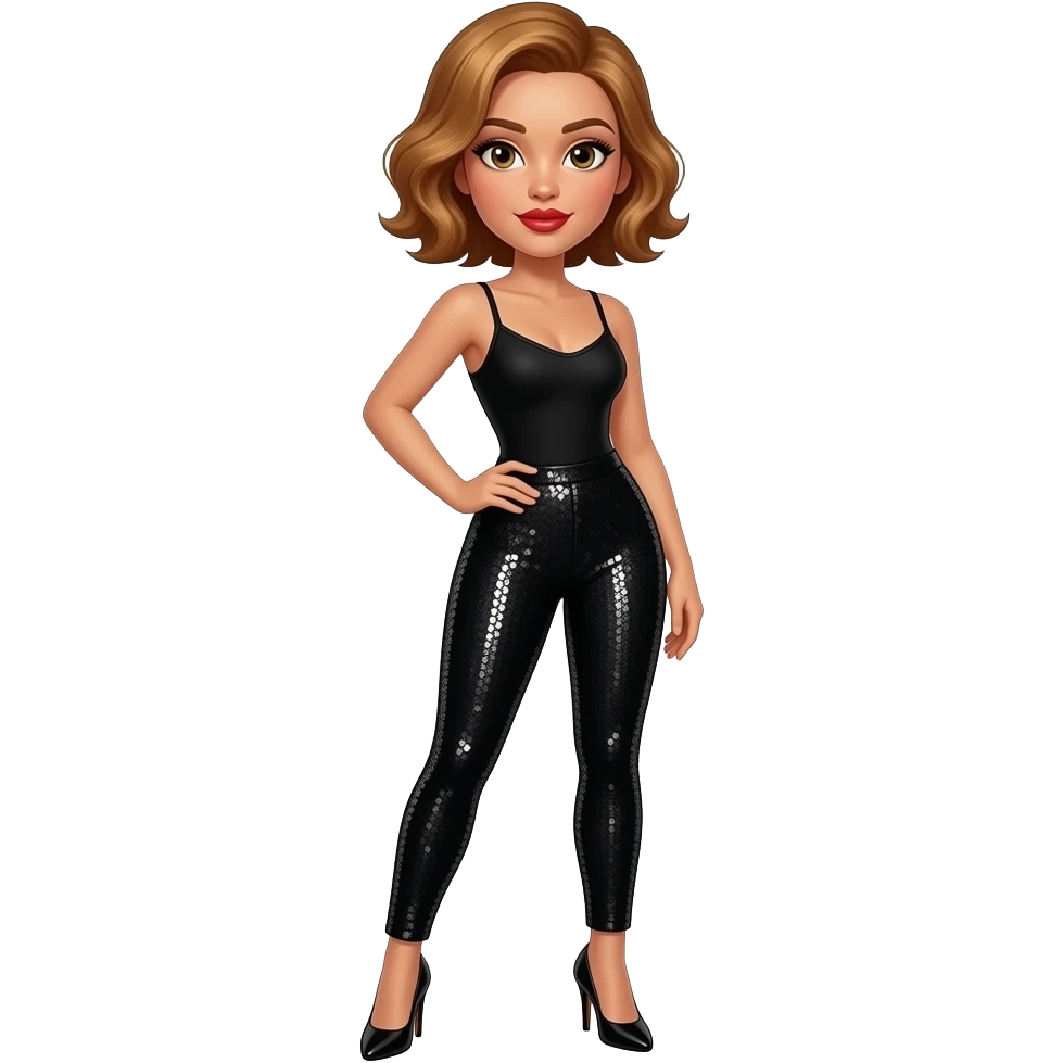glamours,-tanned,-very-beautiful-woman-with-big-plump-red-lips,-long-long-lashes,-honey-silky-very short- hair,-wavy-hair,-hazel-eyes- wearing-black-bodysuit-and-black-sequinned-pants-black-stilettos-no-idea-look-full-body emoji