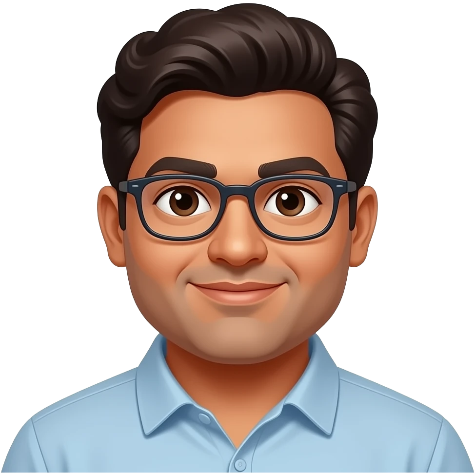 a big fat man  dark brown indian with wavy hair and with glasses emoji