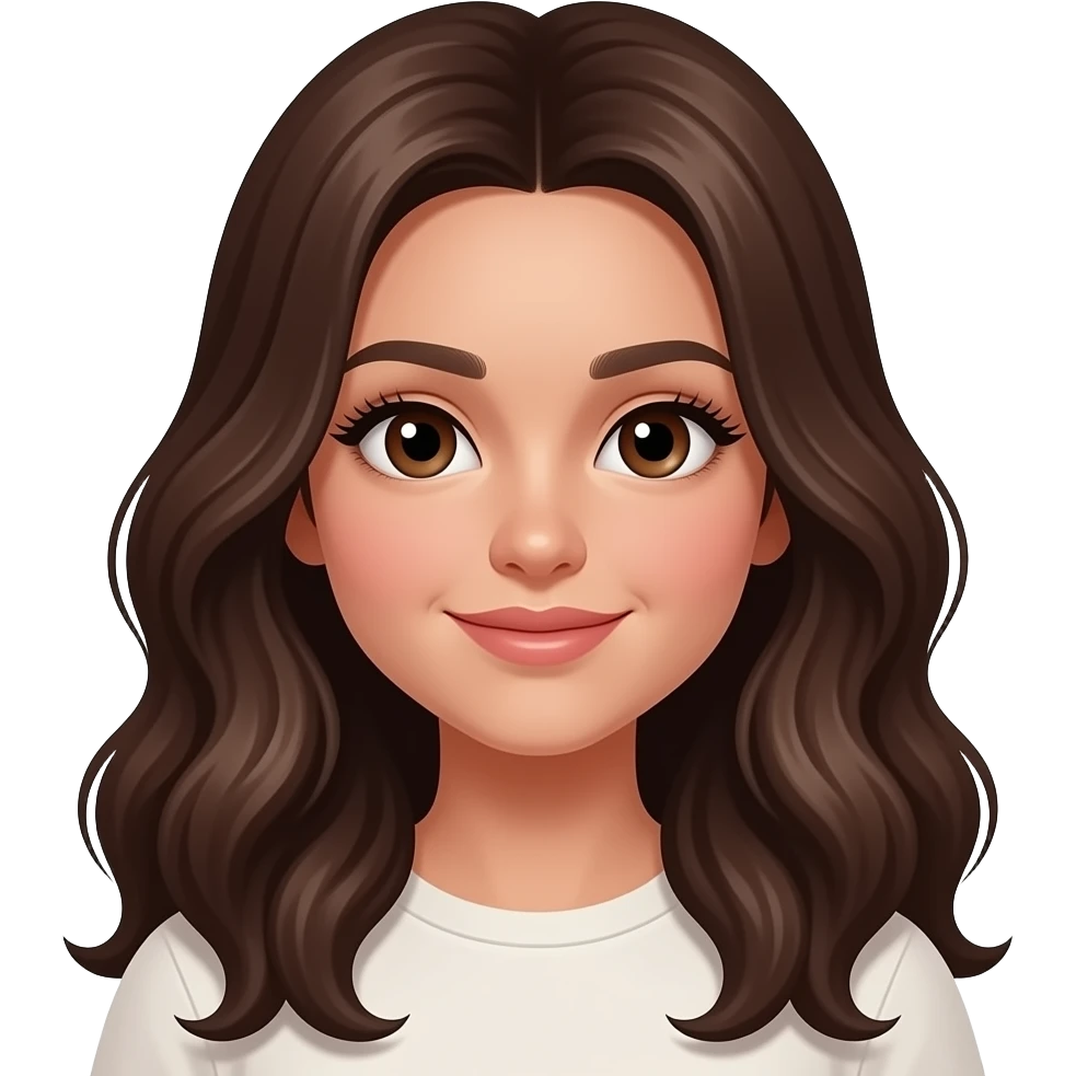 A girl with long, wavy, dark brown hair, brown eyes, fair to medium skin, long eyelashes emoji