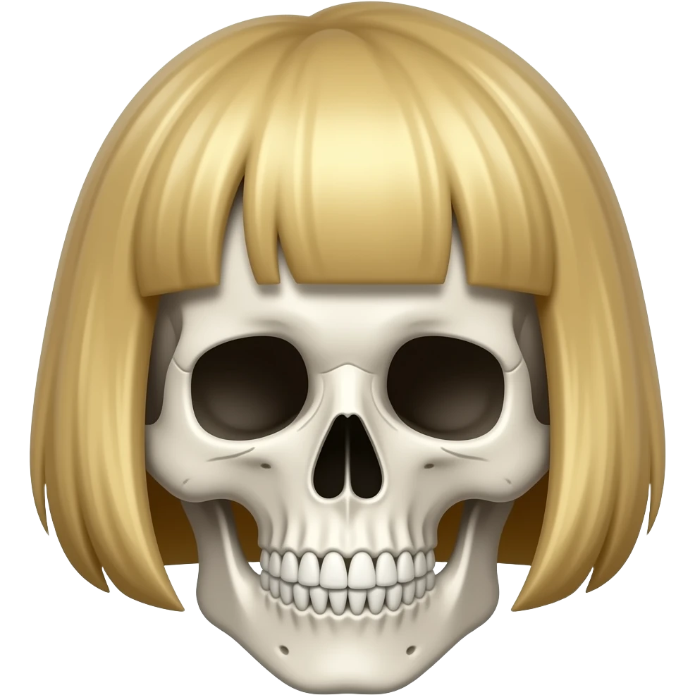 skull emoji with a double chin and short blonde hair emoji