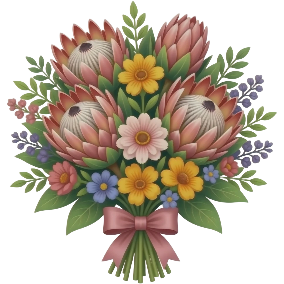 Protea and pincushion bouquet with filler emoji