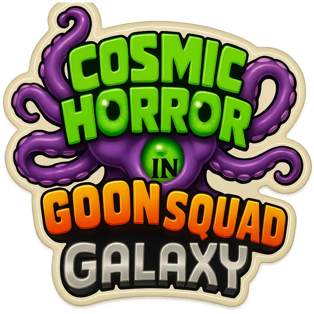 The card back for the card game "Goon Squad Galaxy". make it weird.  emoji