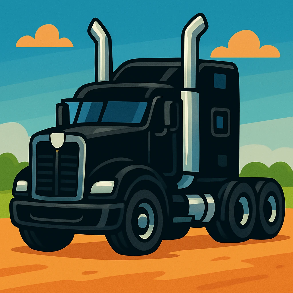 Change the truck color to black, keep the cartoon style with shiny chrome stacks, big wheels, fun proportions. emoji