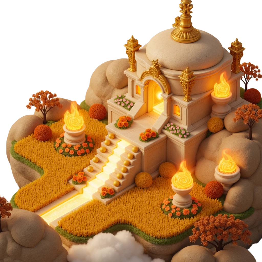 Floating divine farm in the sky, golden marble buildings, endless glowing cookie fields, radiant pipes flowing with energy, portals above crops emoji