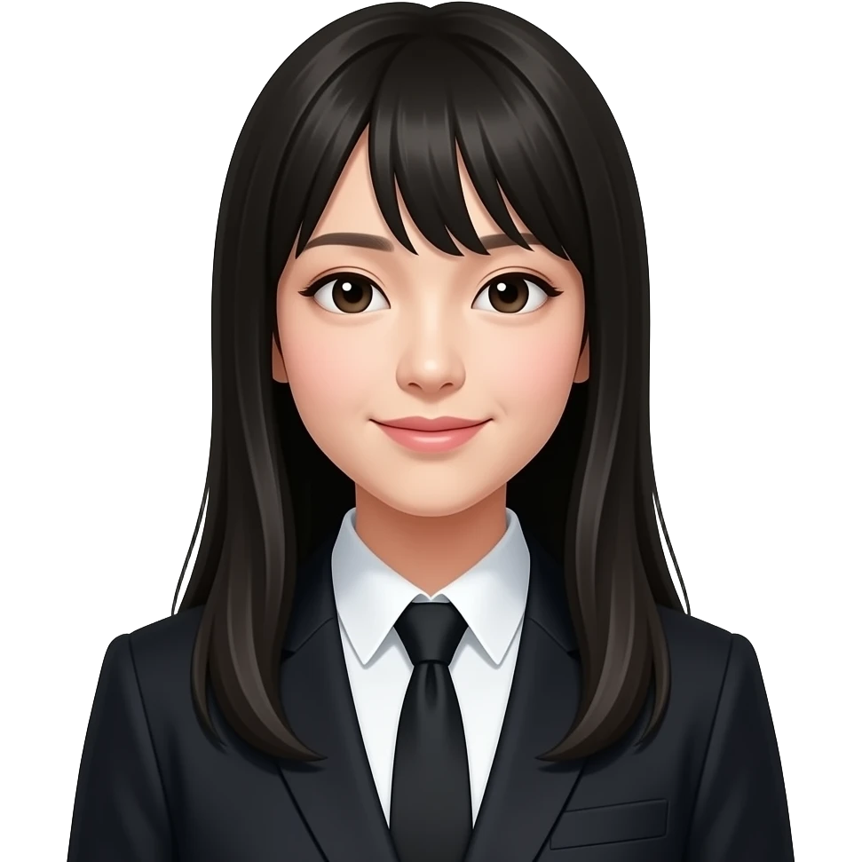 long black haired japanese woman with black tie and blazer emoji