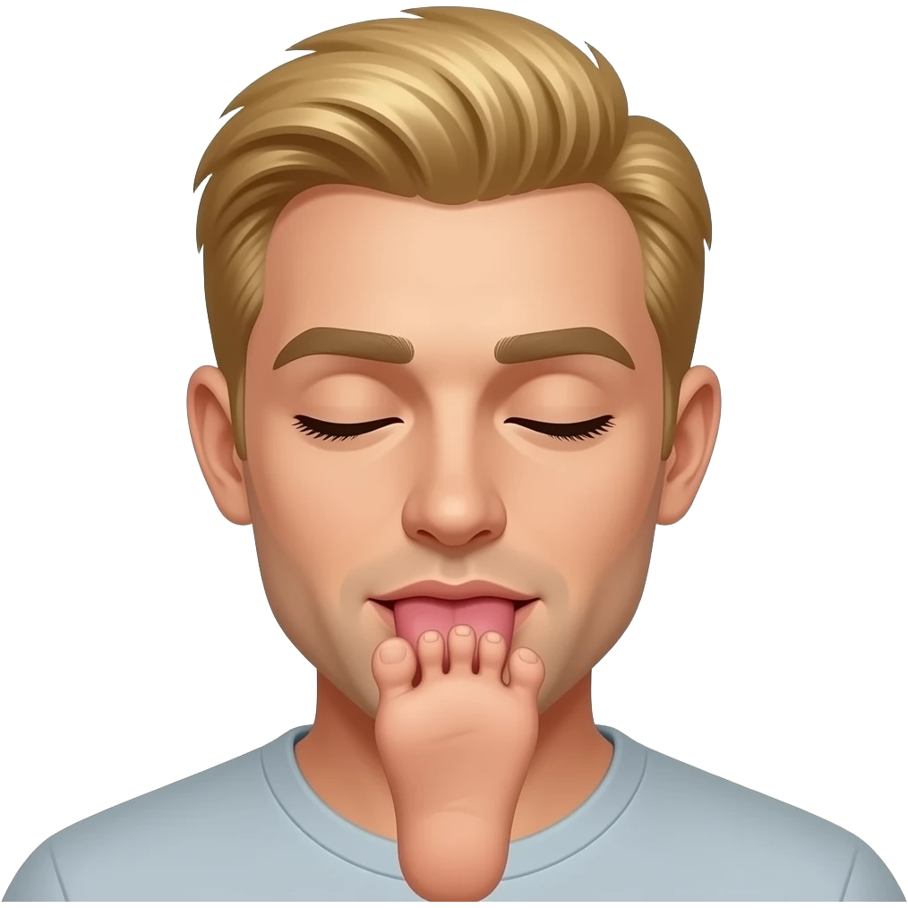 Man licking with blonde hair closed eyes licking toes emoji