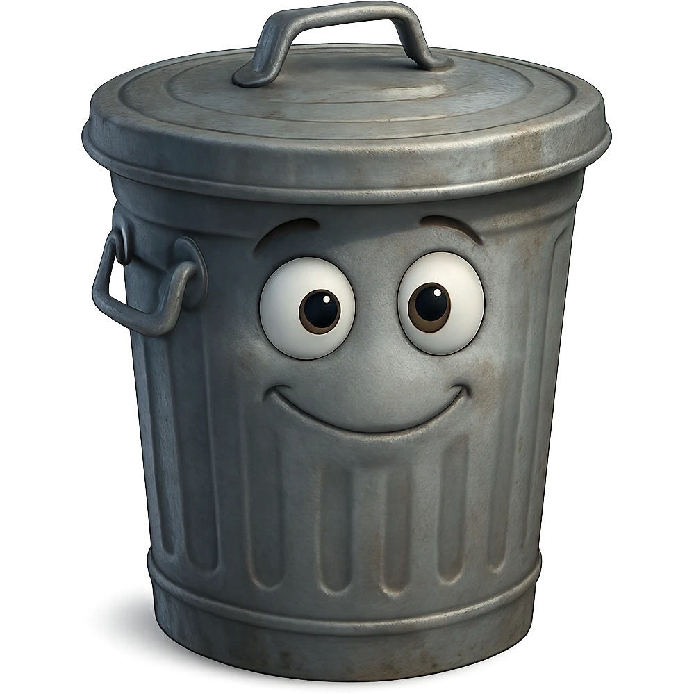 Draw a Pixar-style trash can. The trash can should be visible from the front and top. emoji
