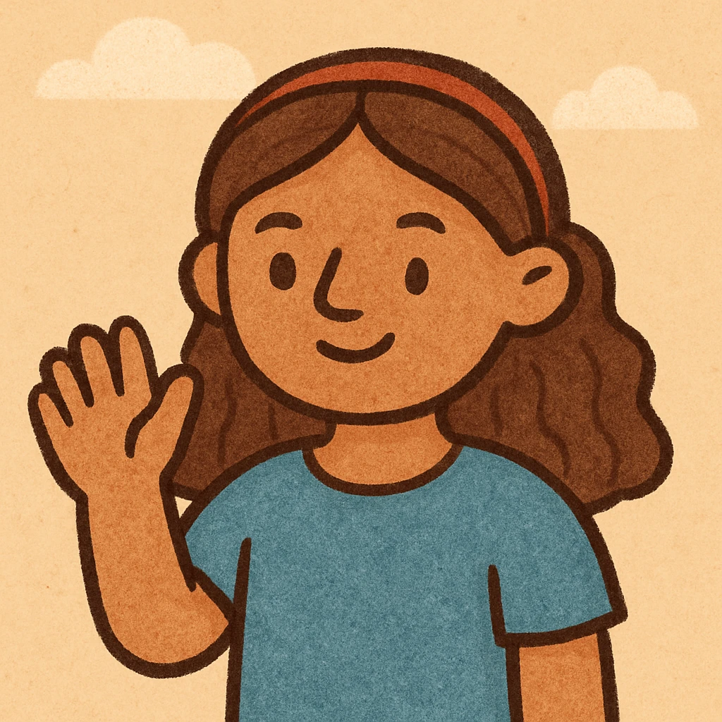 3D face of an activist girl waving her hand in a blue T-shirt emoji